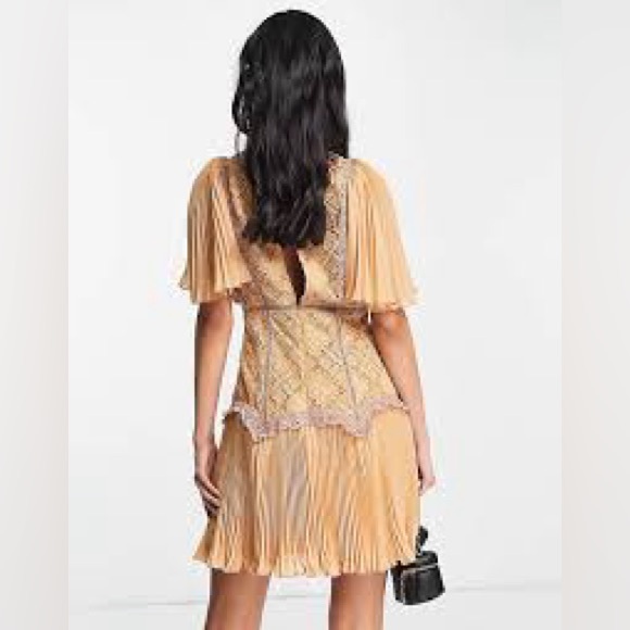 Asos Design Lace Contrast Mini Dress with Pleated Sleeves & Skirt, 10 - Picture 2 of 8